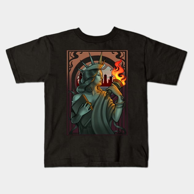 Halo Lady Liberty Kids T-Shirt by fallynchyld